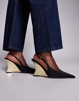 ASOS DESIGN ASOS DESIGN Professor electroplated sculpted slingback wedges in black