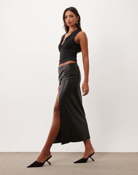 ASOS DESIGN ASOS DESIGN PU wrap over pencil skirt in black