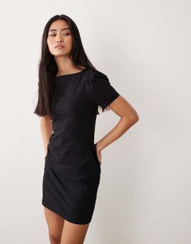 ASOS DESIGN ASOS DESIGN puff sleeve with pocket detail mini dress in black