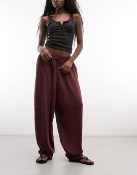 ASOS DESIGN ASOS DESIGN pull-on balloon pants in burgundy - part of a set-Red