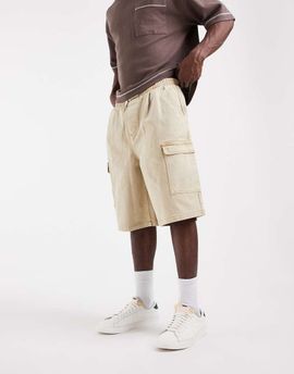 ASOS DESIGN ASOS DESIGN pull-on loose denim cargo jorts in beige-Neutral