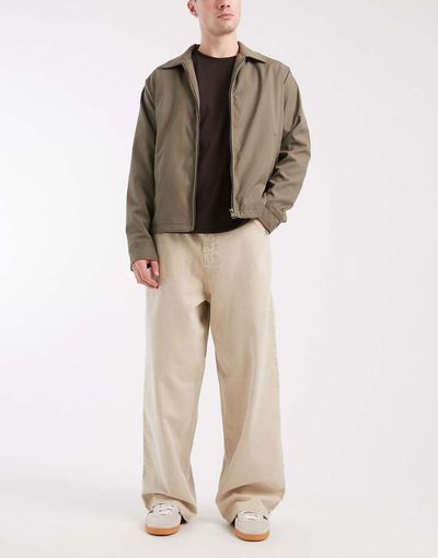 ASOS DESIGN ASOS DESIGN pull-on wide leg jeans in stone-Neutral