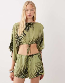 ASOS DESIGN ASOS DESIGN pull on satin short in green zebra print - part of a set-Multi