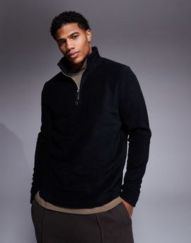 ASOS DESIGN ASOS DESIGN quarter zip fleece sweatshirt in black