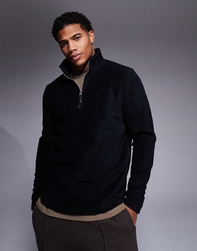 ASOS DESIGN ASOS DESIGN quarter zip fleece sweatshirt in black