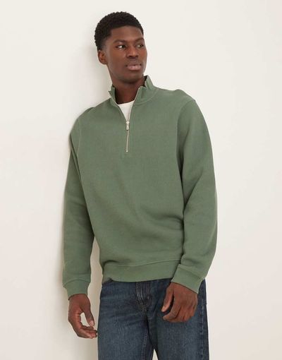 ASOS DESIGN ASOS DESIGN quarter zip ribbed sweatshirt in green