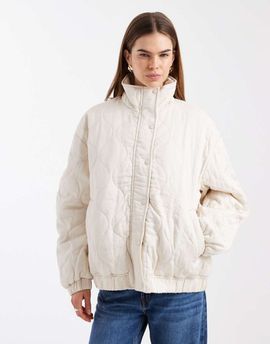 ASOS DESIGN ASOS DESIGN quilted bomber jacket with yoke detail in cream-Neutral