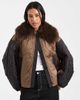 ASOS DESIGN ASOS DESIGN quilted hybrid teddy collarless jacket with pink lining in mocha-Navy - 1