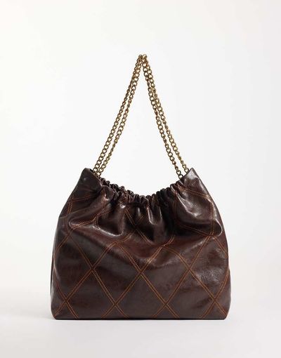 ASOS DESIGN ASOS DESIGN quilted tote bag with chain handle in chocolate-Brown