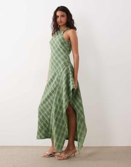 ASOS DESIGN ASOS DESIGN racer midi dress with side ruffle detail in green plaid