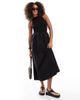 ASOS DESIGN ASOS DESIGN racer neck crinkle bodice poplin skirt midi dress in black - 3
