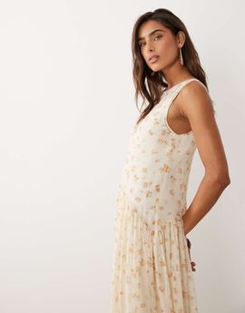 ASOS DESIGN ASOS DESIGN racer neck smock maxi dress in blue and cream floral-Multi