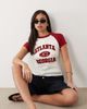 ASOS DESIGN ASOS DESIGN raglan baby tee with atlanta sport graphic in cream and burgundy-White - 1