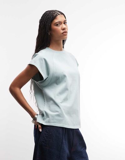 ASOS DESIGN ASOS DESIGN raglan sleeve heavyweight boxy crop tee in washed blue
