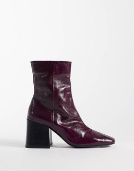 ASOS DESIGN ASOS DESIGN Raiden soft leather block heel ankle boots in burgundy-RED