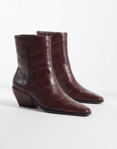 ASOS DESIGN ASOS DESIGN Raul heeled cowboy ankle boots in brown croc