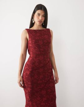 ASOS DESIGN ASOS DESIGN raw seam cowl back devore maxi dress in wine-RED