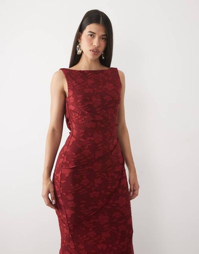 ASOS DESIGN ASOS DESIGN raw seam cowl back devore maxi dress in wine-RED