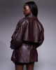 ASOS DESIGN ASOS DESIGN real leather strong shoulder trench coat in burgundy-Red - 4