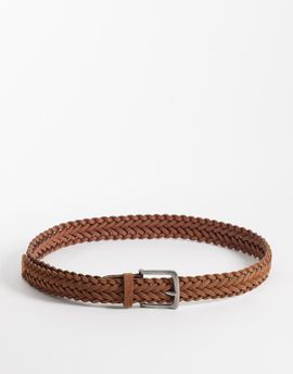 ASOS DESIGN ASOS DESIGN real suede braided belt with silver buckle in tan-Brown