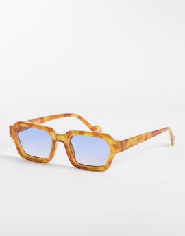 ASOS DESIGN ASOS DESIGN rectangle light tint sunglasses in tortoise frame with blue lens-Brown