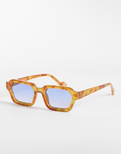 ASOS DESIGN ASOS DESIGN rectangle light tint sunglasses in tortoise frame with blue lens-Brown