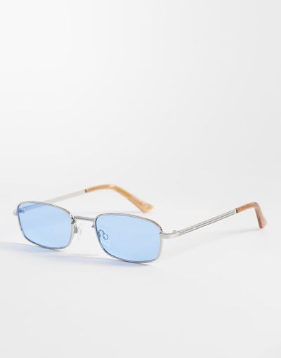 ASOS DESIGN ASOS DESIGN rectangle metal light tint sunglasses in silver frame with blue lens