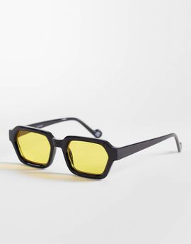 ASOS DESIGN ASOS DESIGN rectangle sunglasses in black with amber lenses
