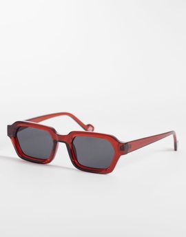 ASOS DESIGN ASOS DESIGN rectangle sunglasses in burgundy frame with smoke lens-Red