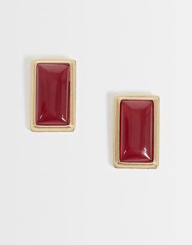 ASOS DESIGN ASOS DESIGN rectangular stud earrings with burgundy stone-settings in gold tone-RED