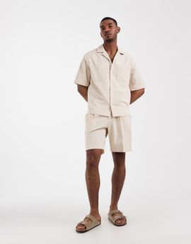 ASOS DESIGN ASOS DESIGN regular dress shorts in stone seersucker - part of a set-Neutral