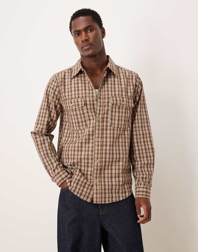 ASOS DESIGN ASOS DESIGN regular fit plaid shirt in brown