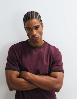 ASOS DESIGN ASOS DESIGN regular ringer T-shirt in washed burgundy-Red