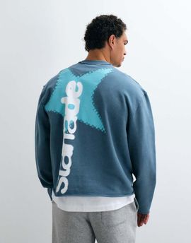ASOS DESIGN ASOS DESIGN regular washed sweatshirt with print and raw edges and inside out seams in blue