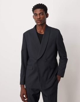 ASOS DESIGN ASOS DESIGN regular wrap shawl neck pinstriped suit jacket in navy