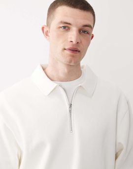 ASOS DESIGN ASOS DESIGN relaxed 1/4 zip sweatshirt with collar in ecru-White