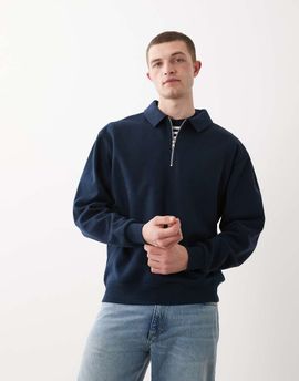 ASOS DESIGN ASOS DESIGN relaxed 1/4 zip sweatshirt with collar in navy