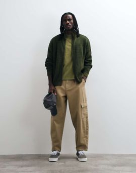 ASOS DESIGN ASOS DESIGN relaxed barrel cargo trouser in tan with belt-NEUTRAL