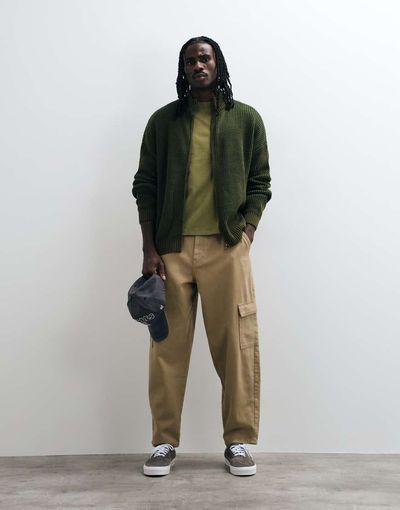 ASOS DESIGN ASOS DESIGN relaxed barrel cargo trouser in tan with belt-NEUTRAL