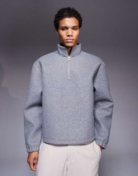 ASOS DESIGN ASOS DESIGN relaxed boxy funnel neck quarter zip felt sweatshirt in gray