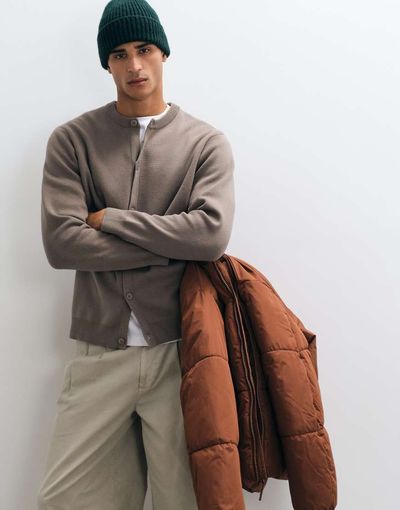 ASOS DESIGN ASOS DESIGN relaxed compact knit cardigan in taupe-Neutral