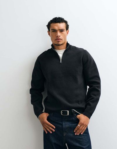 ASOS DESIGN ASOS DESIGN relaxed compact knit half zip in black