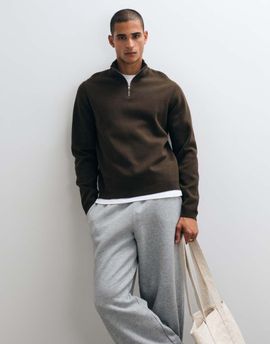 ASOS DESIGN ASOS DESIGN relaxed compact knit half zip sweater in brown