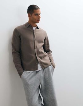 ASOS DESIGN ASOS DESIGN relaxed compact knit over shirt in taupe-Neutral