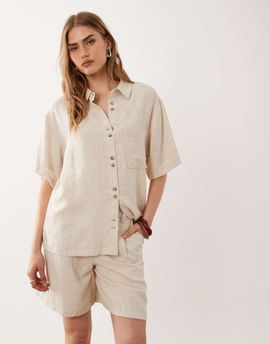 ASOS DESIGN ASOS DESIGN relaxed dad shorts with linen in natural-Neutral