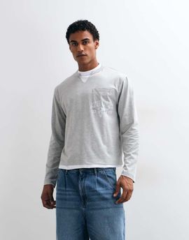 ASOS DESIGN ASOS DESIGN relaxed double layer v neck t-shirt with chest pocket and graphic in gray heather