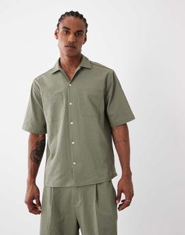 ASOS DESIGN ASOS DESIGN relaxed dress shirt in khaki-green seersucker - part of a set