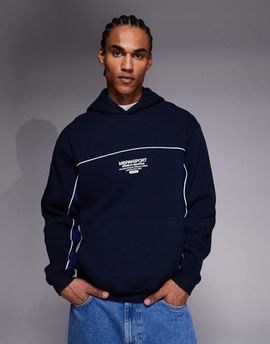 ASOS DESIGN ASOS DESIGN relaxed fit hoodie with piping and print detail in navy