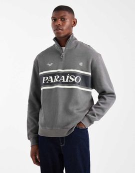 ASOS DESIGN ASOS DESIGN relaxed fit quarter zip ribbed sweatshirt with sporty print-Gray