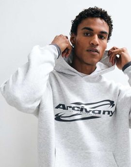 ASOS DESIGN ASOS DESIGN relaxed hoodie with layered ribs & pigment print in ice heather poly cotton-Gray